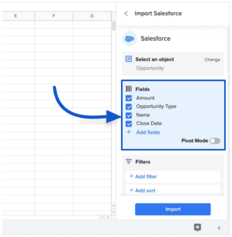 Fields from Salesforce reports you can import