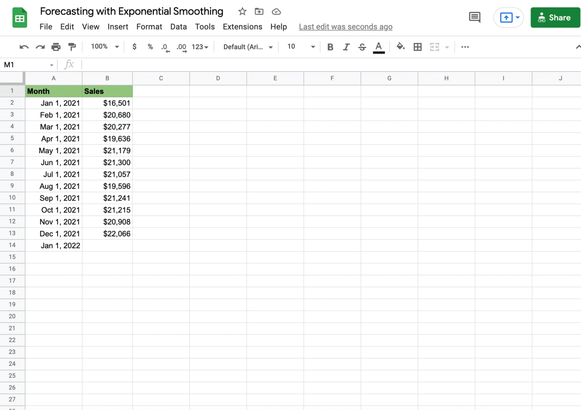 google-sheets-forecasting-exponential-smoothing