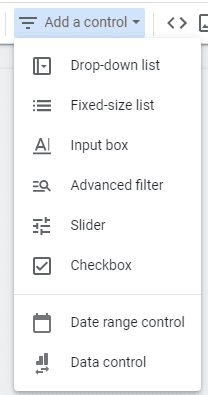 The Add a Control options to choose from. 