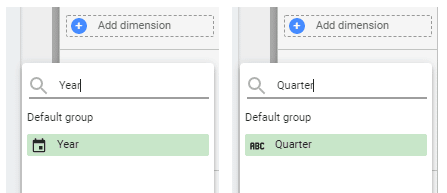 The Year and Quarter drop-down filters to add to your control field.