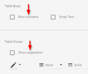 The Table Body and Footer options.