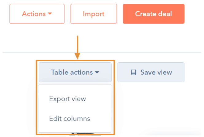  Table action options.