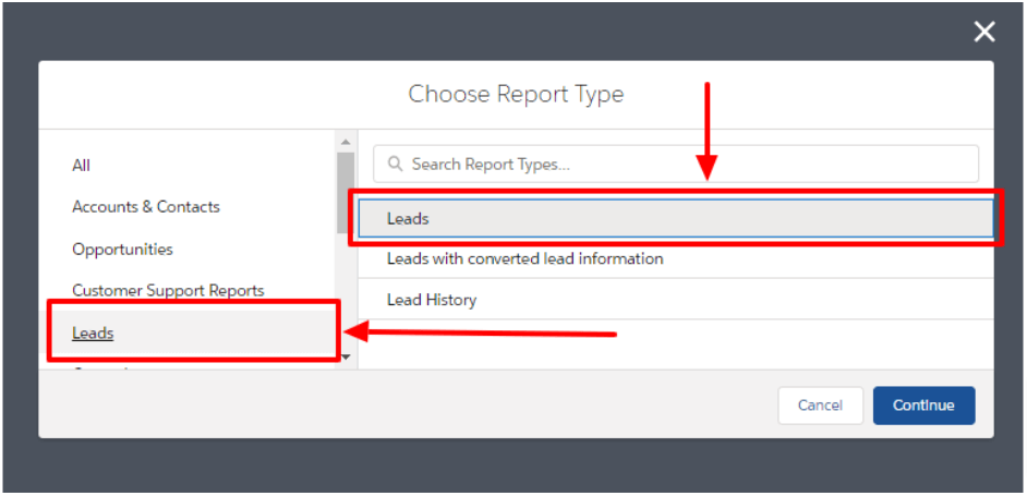 Salesforce has several report types you can choose from