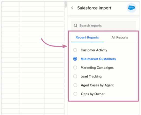 Sample report with data imported from Salesforce to Google Sheets using Coefficient.