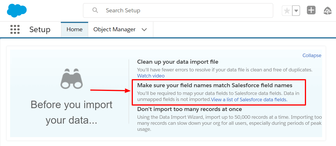 Reminders from Salesforce before you import data