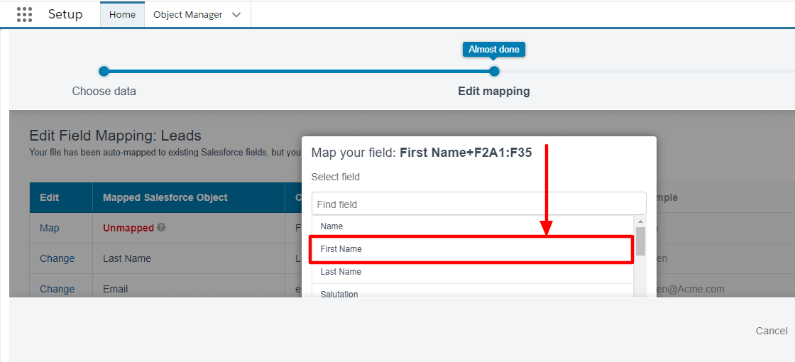 Changing your unmapped field in Salesforce
