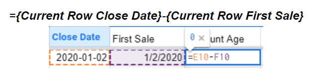 The Close Date and First Sale ranges and the Account Age formula.