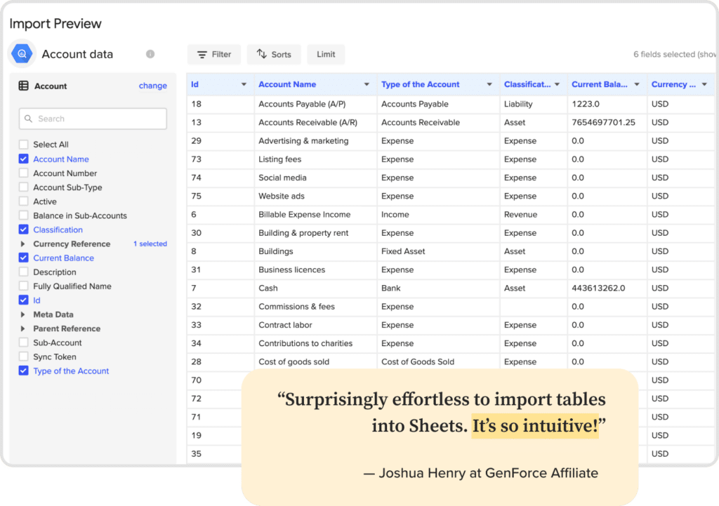 bigquery excel google sheets data preview