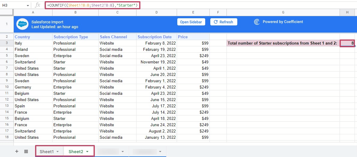multiple sheets countif function