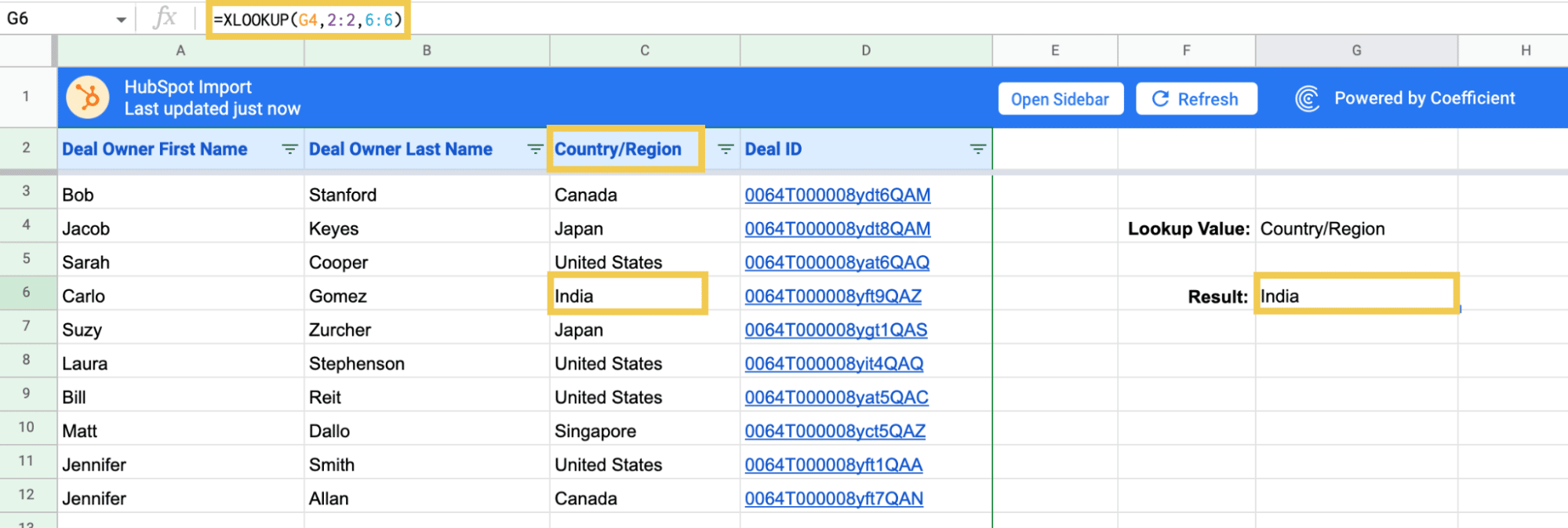 xlookup value by row