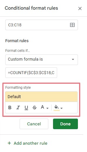 duplicates conditional formatting