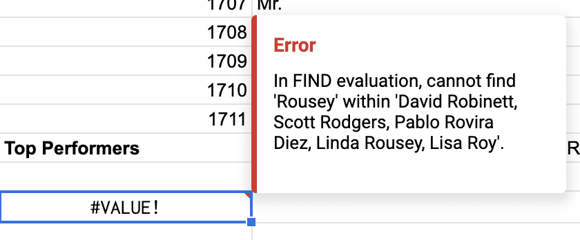 find error google sheets