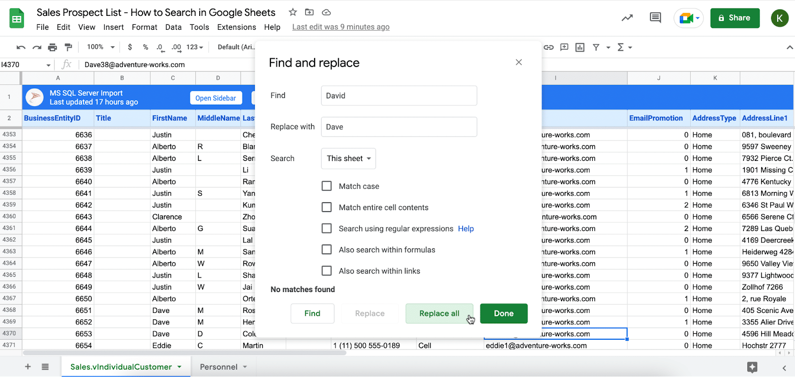 search sheet in google sheets