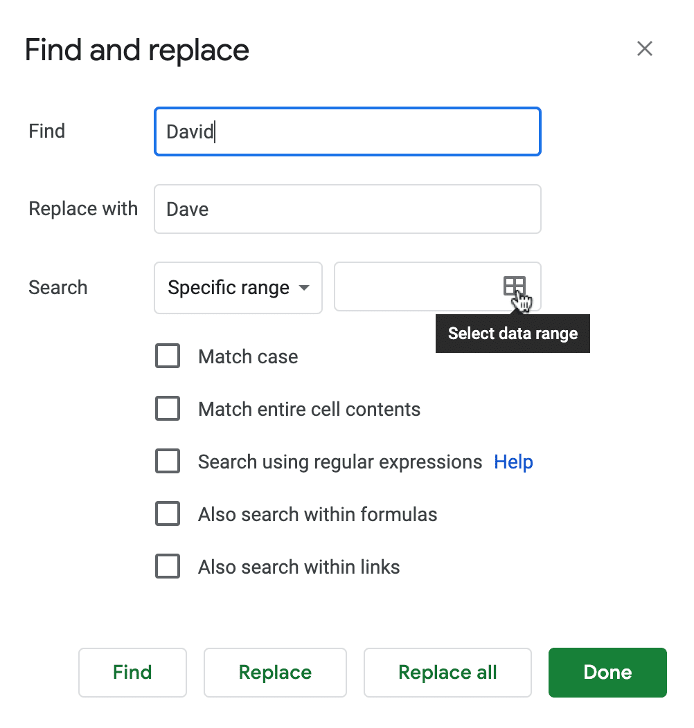 search data range google sheets