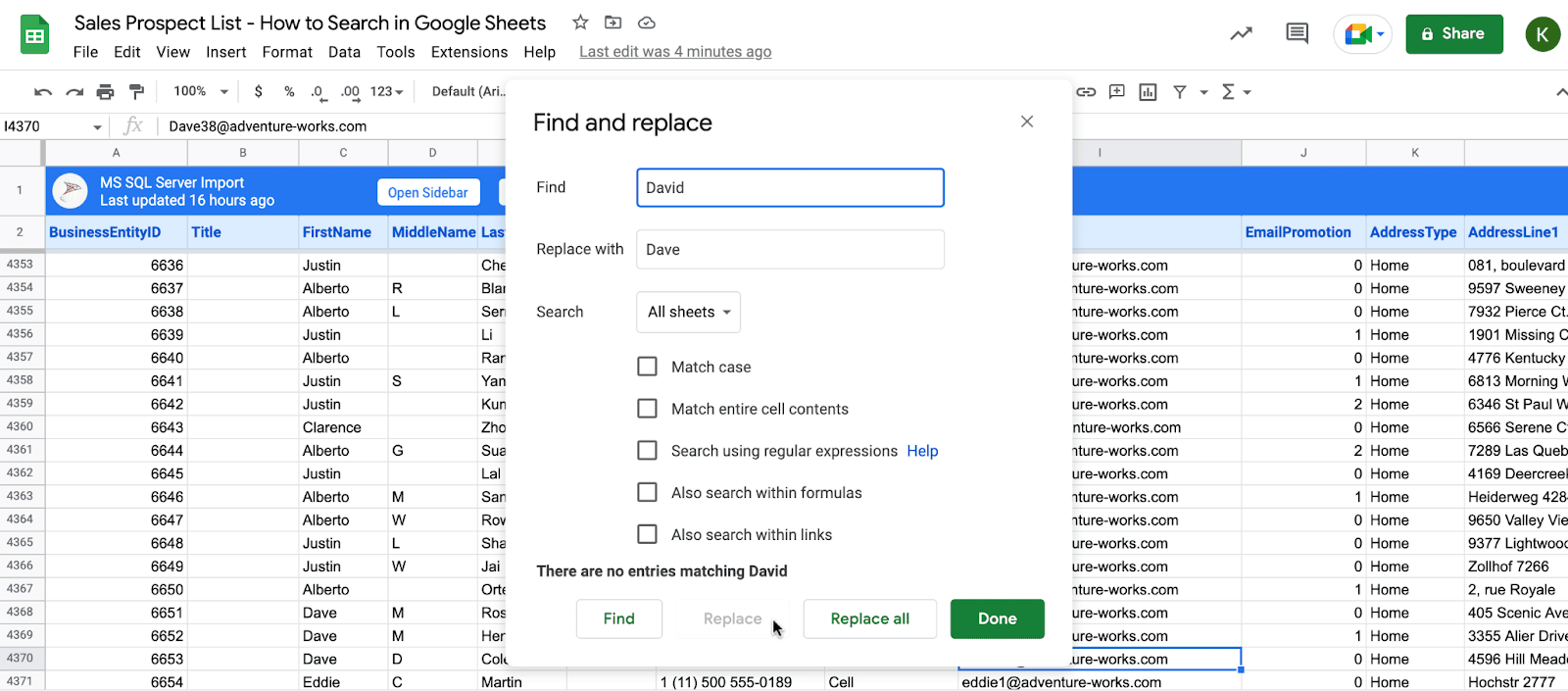 find and replace google spreadsheet
