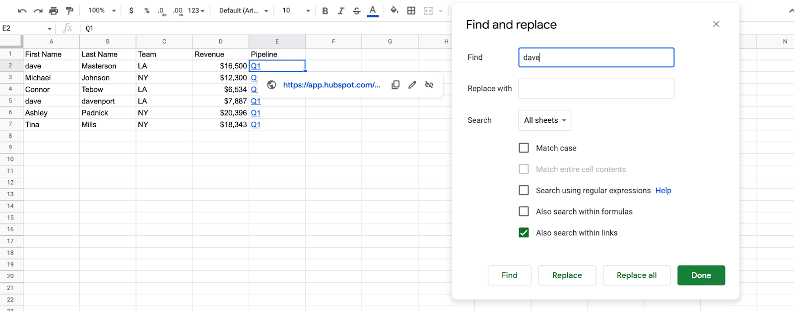 search links in google sheets