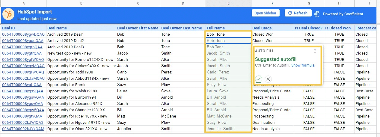 The ‘Auto Fill’ feature allows you to automatically apply the same formula to the rest of the column. Otherwise, drag the formula down to apply it to the entire column.  