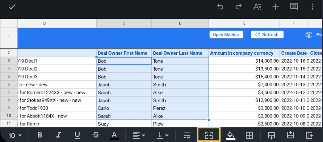 The ‘Merge cells’ option in the Google Sheets app has limited functionality. But it’s handy for when you need to merge your cells on the fly. 
