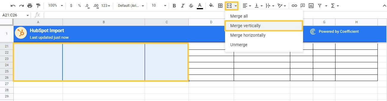 Merge vertically in Google Sheets.