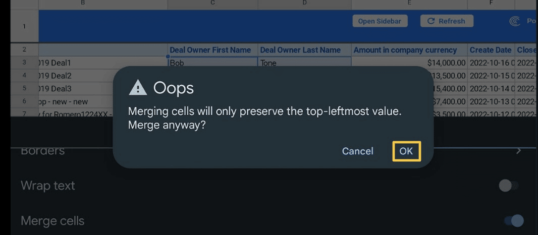 You can also merge hte cells quickly in one click.