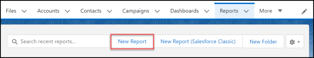 Select New Report on Under Reports Tab