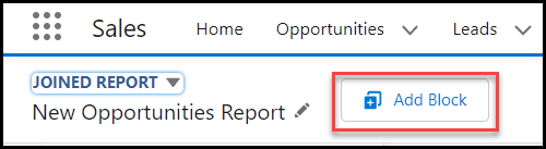 Adding second block in Salesforce Joined Report