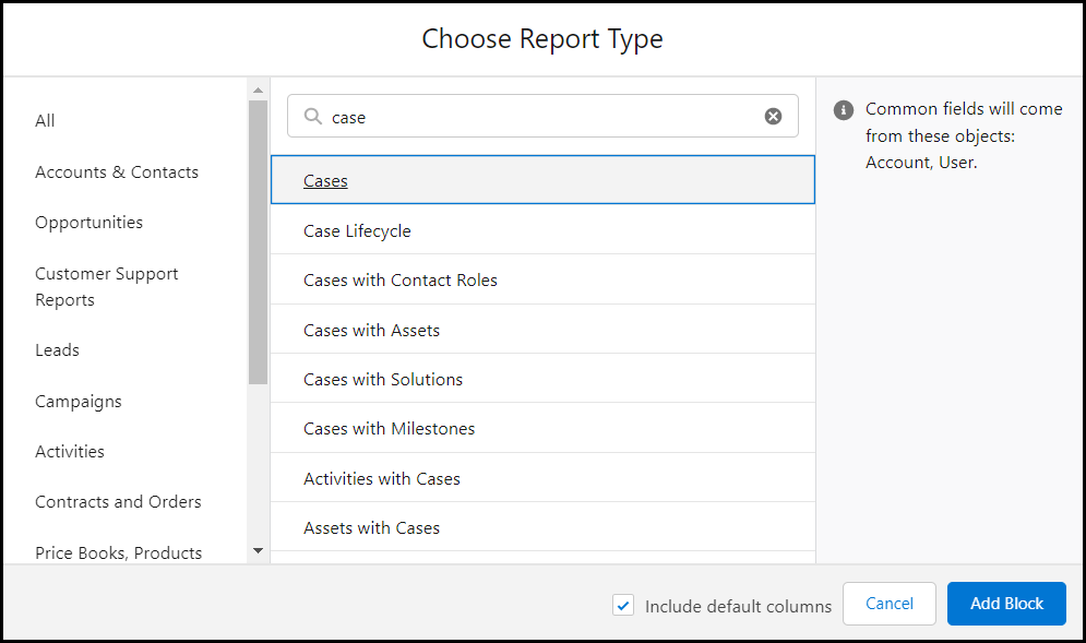 Selecting Report type in Salesforce Reports