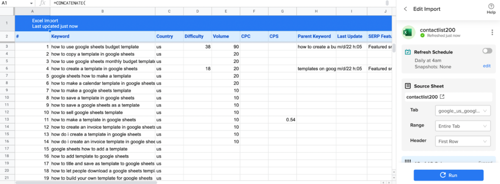 How do I import an Excel template into Google Sheets?