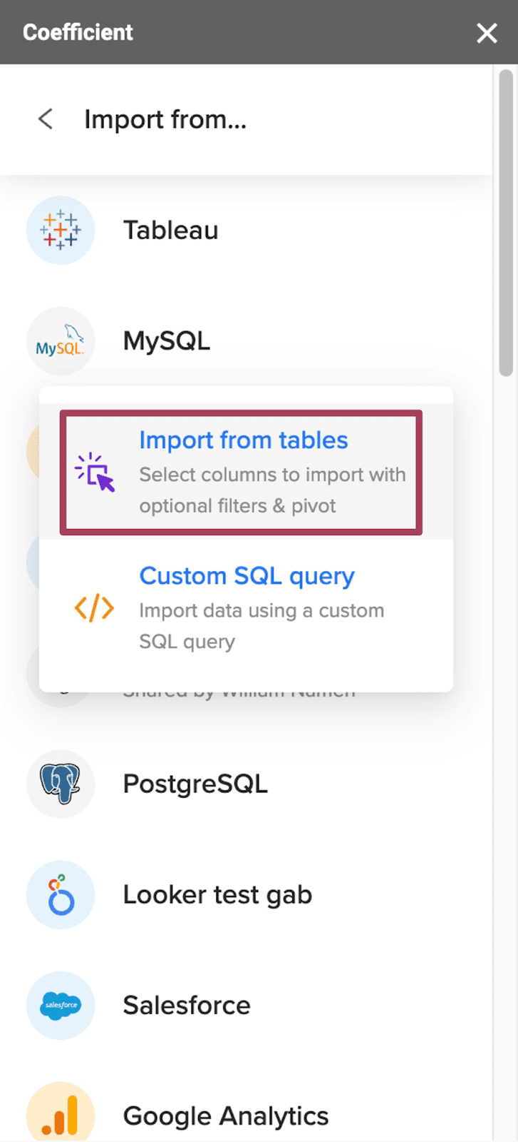 Import MySQL tables into Google Sheets