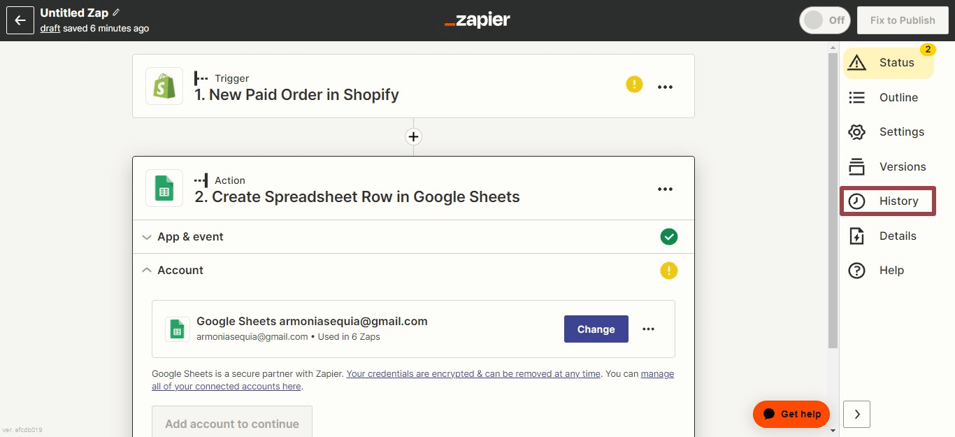 Create spreadsheet row in Google Sheets