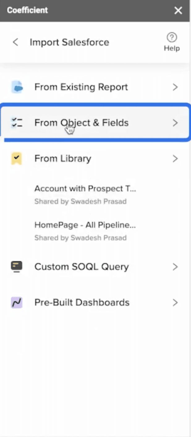 import objects and fields salesforce google sheets