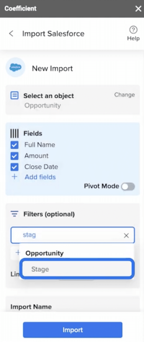 filters opportunity stages coefficient import