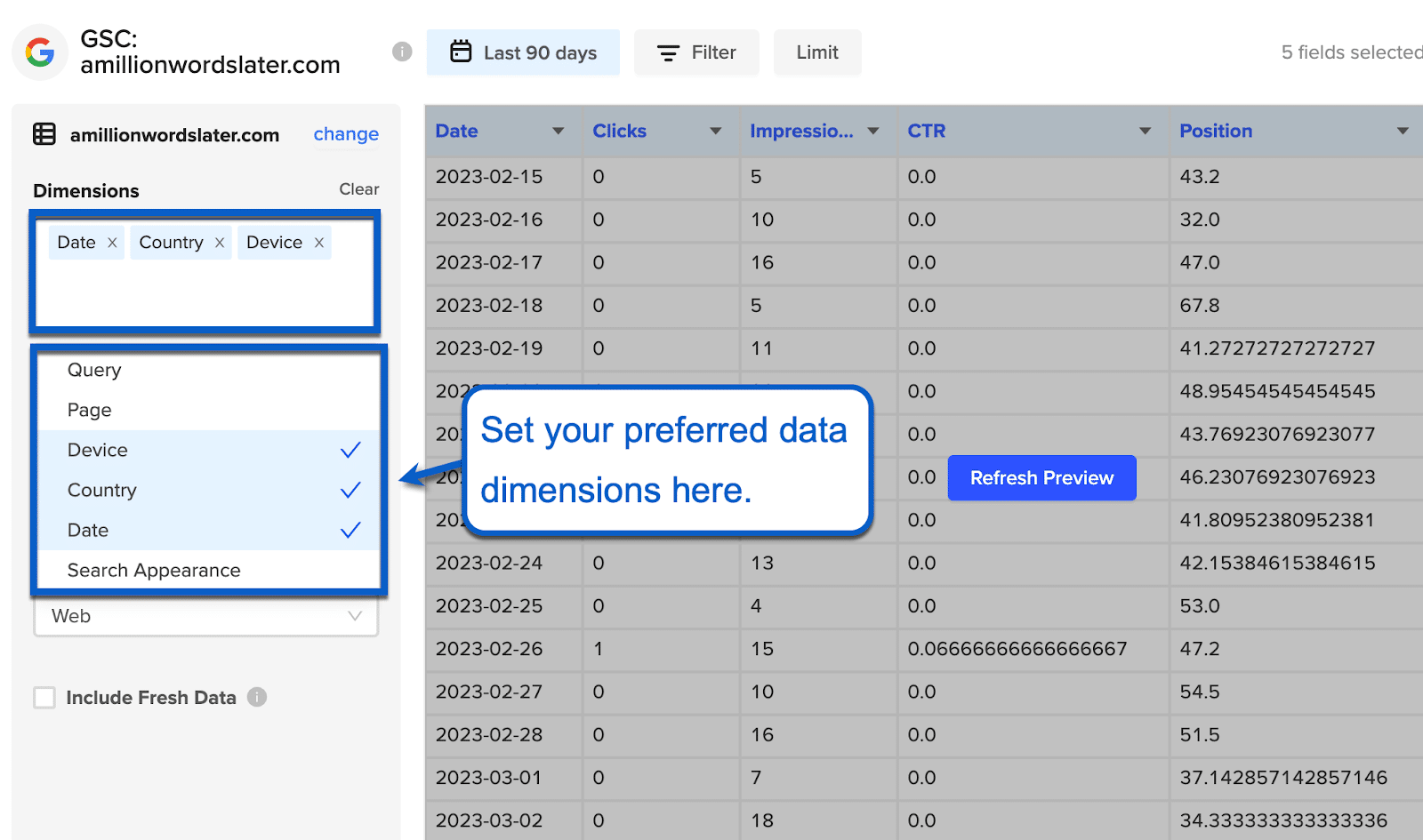 Define the data dimensions and metrics you want to retrieve.