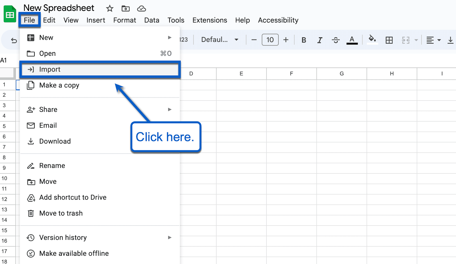 With your CSV file downloaded, head back to Google Sheets to import the data.