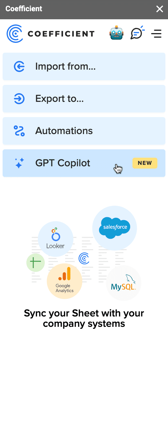 Click the GPT Copilot tab in the Coefficient sidebar