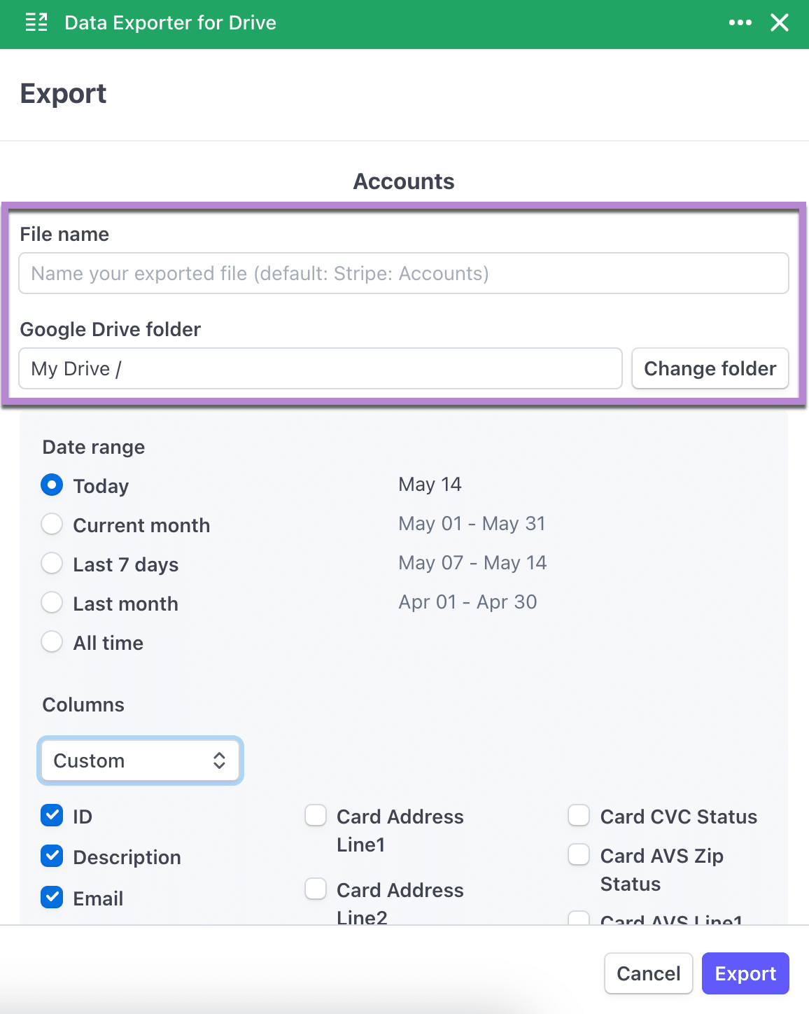 stripe accounts export