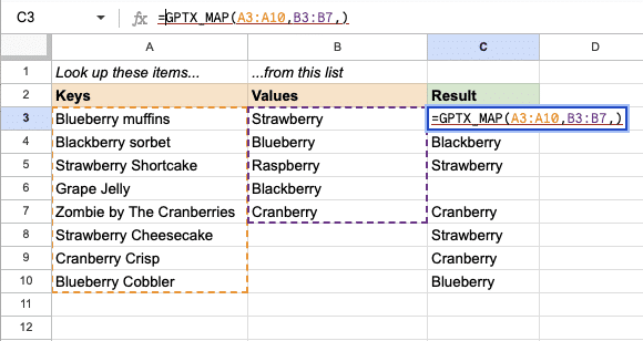 GPT functions Google Sheets