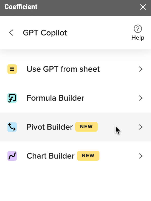 select pivot builder from the menu