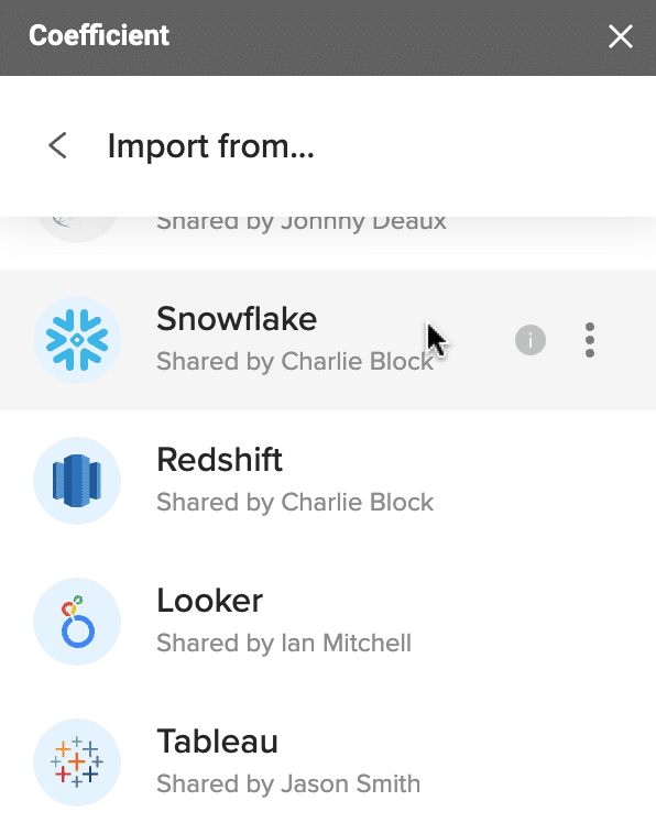 select snowflake as your data source