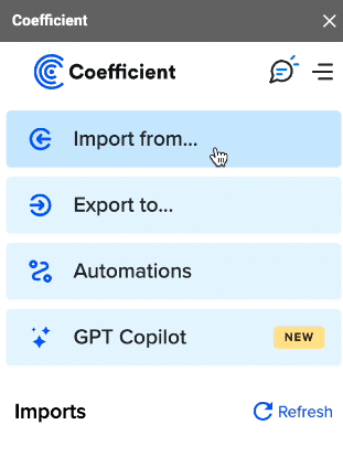 select import from in the coefficient menu