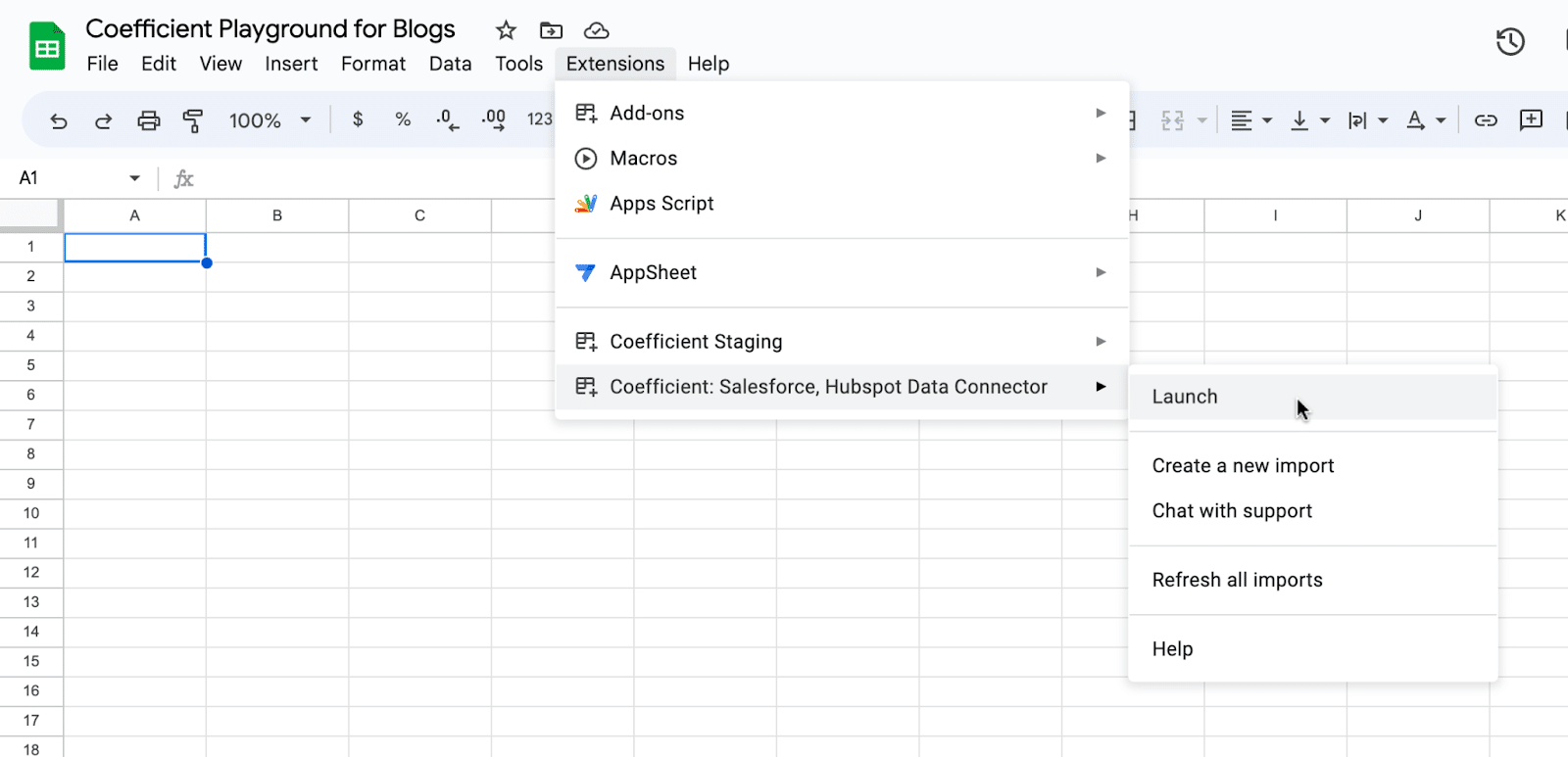 launch coefficient from the extensions menu