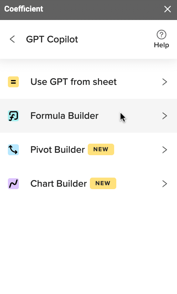 select formula builder from the gpt copilot menu