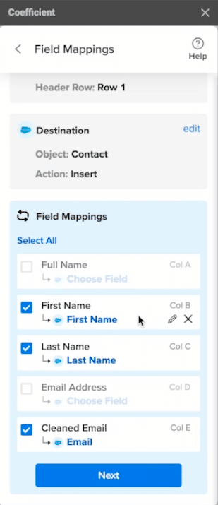 map your fields to first name, last name , and email