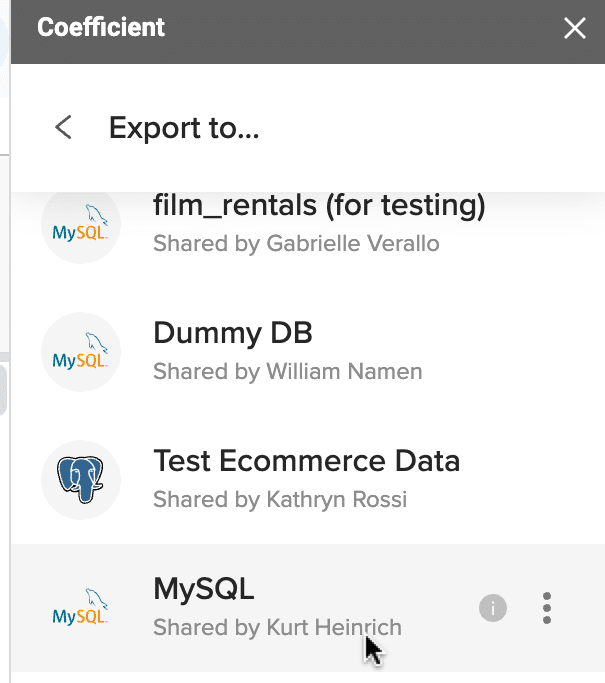 select mysql to export your data 