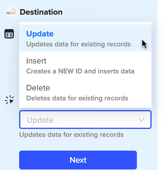 Select update data for existing records 