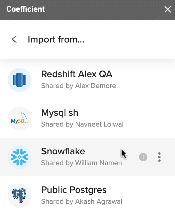 Select Snowflake as your data source 
