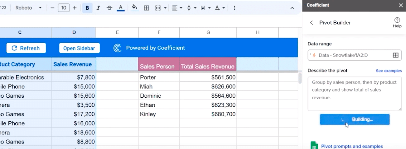 Describe the pivot table you wish to build
