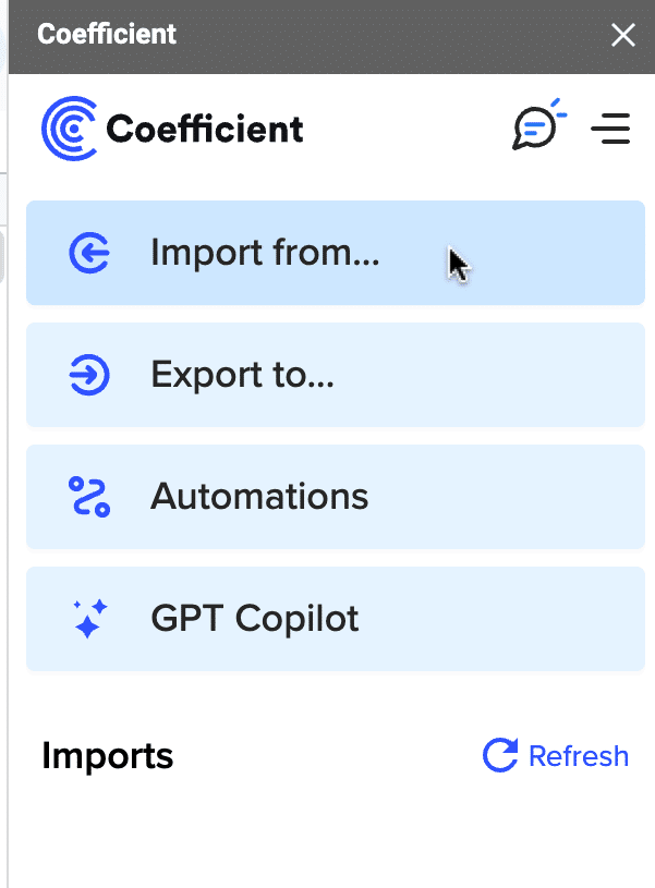 select import from to choose your data source 
