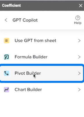 select pivot builder from the copilot menu 
