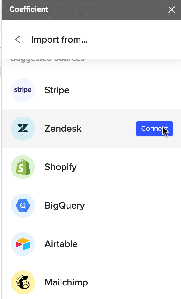 select zendesk as your data source 